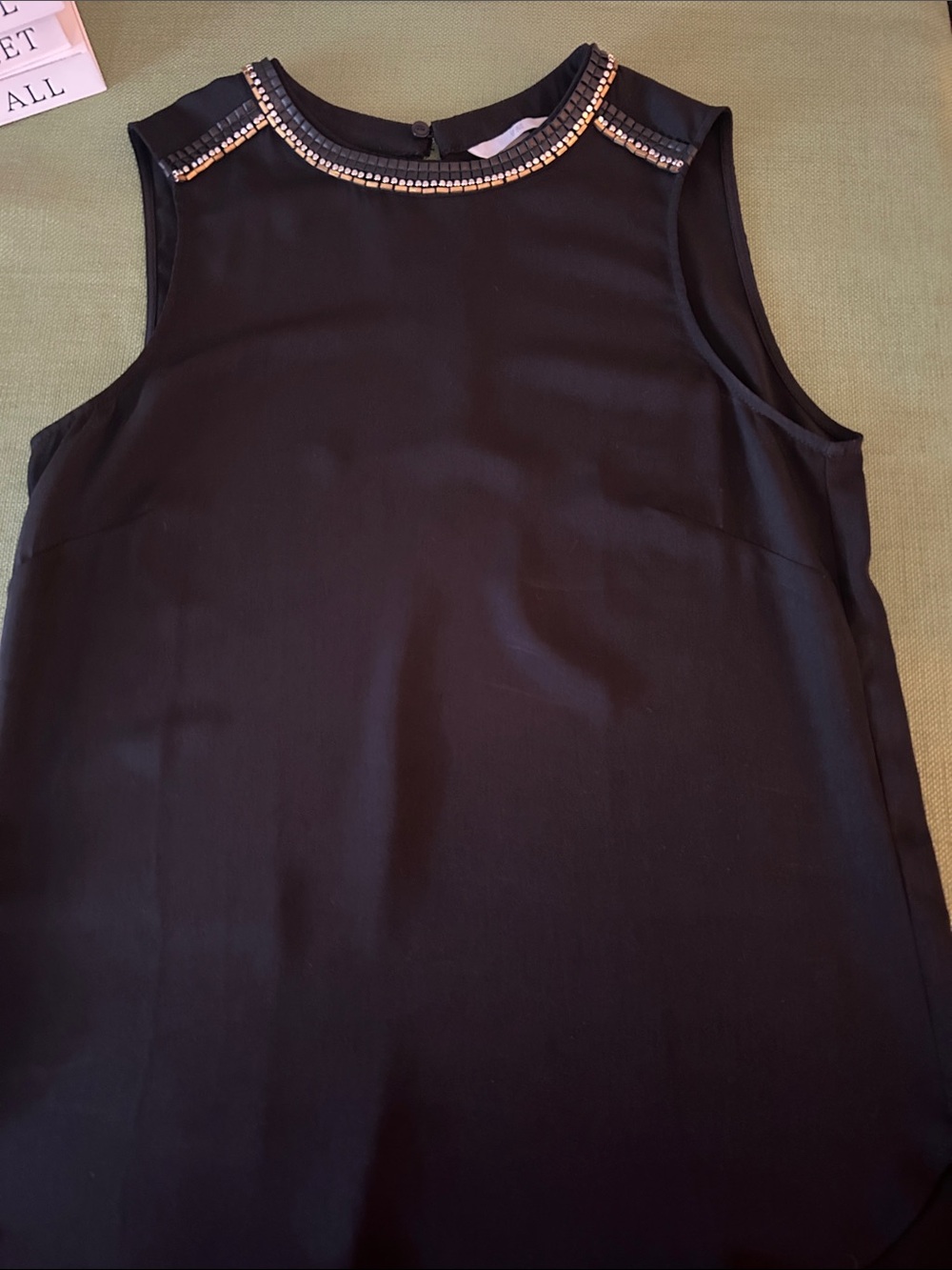H&M Black Sleeveless Tank with Gold Beaded Neckline small woman’s
